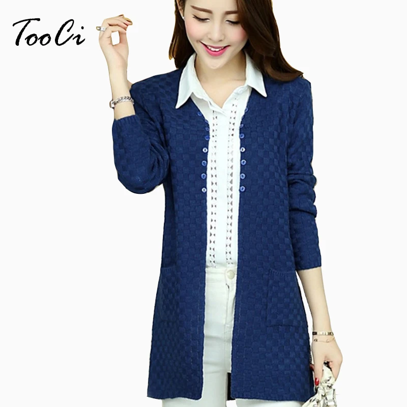 

Long Summer Cardigan With Pockets Female Long Sleeve Knitted Cardigans Feminino Tops Plus Size Dark Blue Cardigan Sueter Mujer