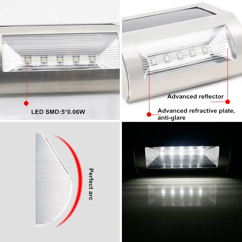 Открытый светодиодный солнечный шаг лестницы лестница свет 5 светодиодный Белый Цвет светодиодный забор аварийного бра из