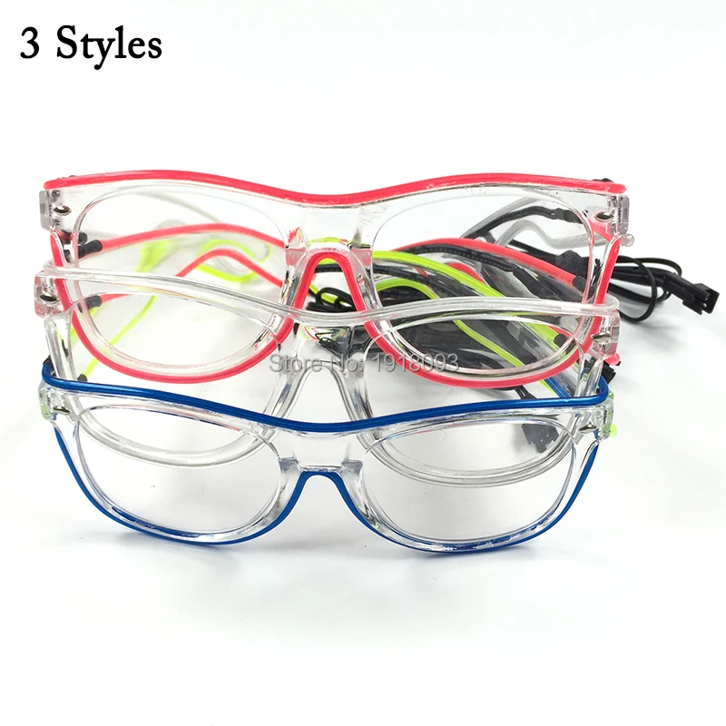 Best Price Cheap 30Pieces Double Colors EL Wire Glowing Glasses with Sound activated Holiday Lighting Glasses with Driver Transparent Frame
