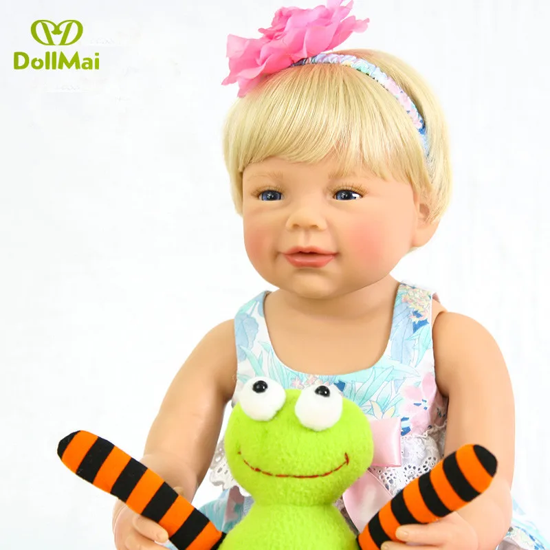 Полный Силиконовые винил возрождается куклы 56 см Мода babydoll reborn светлые волосы девушки принцесса игрушки куклы подарок oyuncak bebek