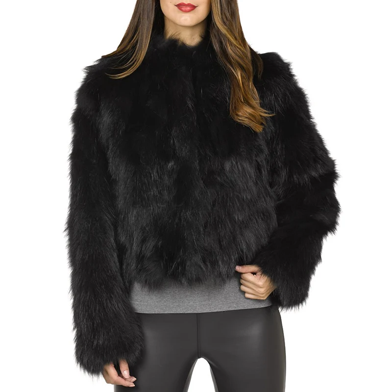 

TOPFUR Natural Real Fur Coat Women Black Color Luxury Winter Fox Fur Jacket New Arrival High Quality O-Neck Fox Fur Outwear