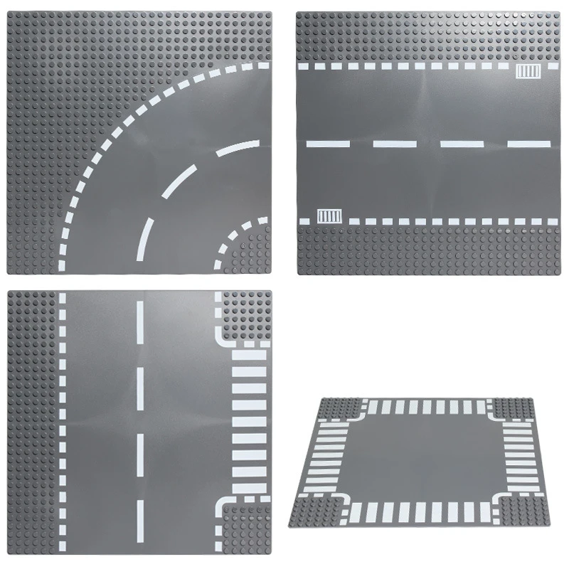 

City Road Street Base Plate Straight Crossroad Curve T-Junction Compatible LegoING DIY Building Blocks Baseplate Parts Sets Toys