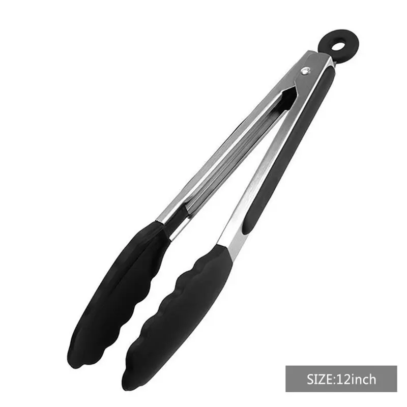 12 inch Black Upspirit силиконовые щипцы для еды Нескользящие зажимы для хлеба, торта, мяса зажим для овощей, салата щипцы для барбекю инструмент для приготовления пищи кухонная утварь - Цвет: 12 inch Black
