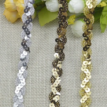 

10 Meters/lot Sequined Lace Ribbon Gold Sliver Line Decorative 1.5cm Width DIY Clothing Knitting Lace Trimming Fabric Metallic