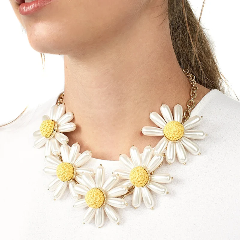 

JUJIA Jewelry Fashion Flower Necklace Imitation Pearl Statement Choker Necklaces For Women Wholesale