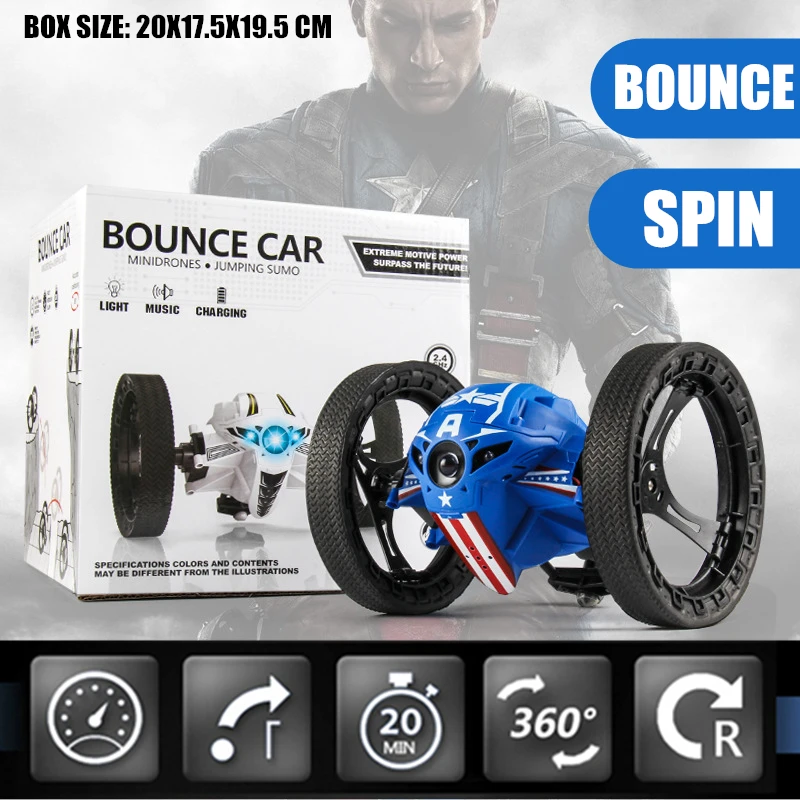 

RC CAR LED Light Bounce Car PEG SJ88 2.4GHz RC Car Flexible Wheels Rotation Remote Control Robot Car Toys kid boys avengers Gift