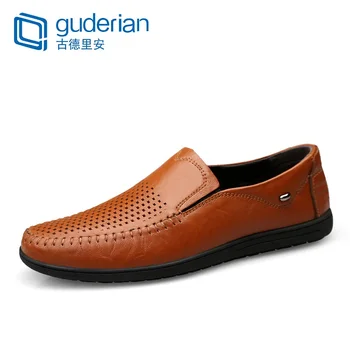 

GUDERIAN Men Genuine Leather Shoes Luxury Brand Summer Men Loafers Comfortable Boat Shoes Breathable Men Moccasin Zapatos Hombre