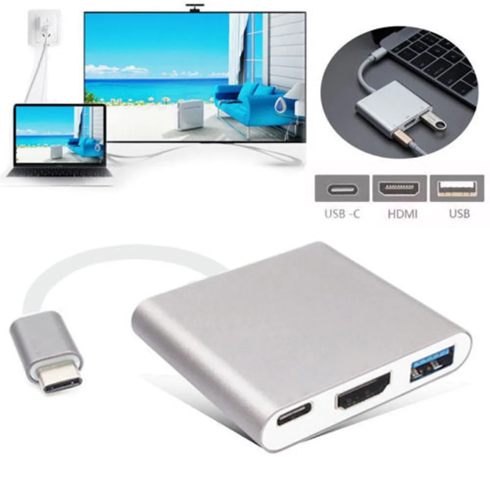 CARPRIE Новый Тип C USB 3,1 USB-C 4 К HDMI USB3.0 адаптер 3 в 1 концентратора для Apple Macbook 6J12 Прямая доставка