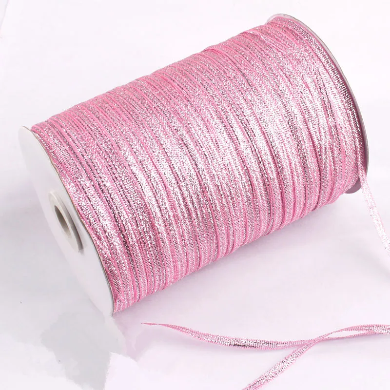 (100yards/lot) 1/4'' (6mm) polyester Pink ribbon Christmas packaging