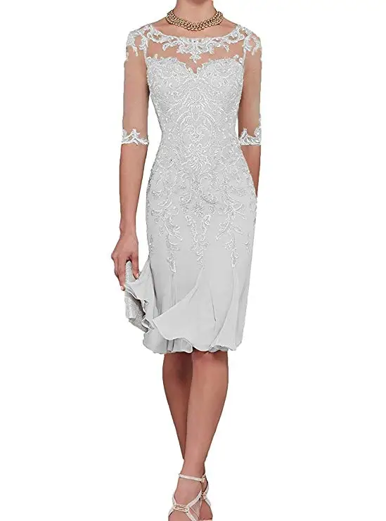 Half Sleeves Chiffon Mother of The Bride Dresses knee Length Mother Formal Dress Party Dinner Prom Dress Bride mother bride dresses