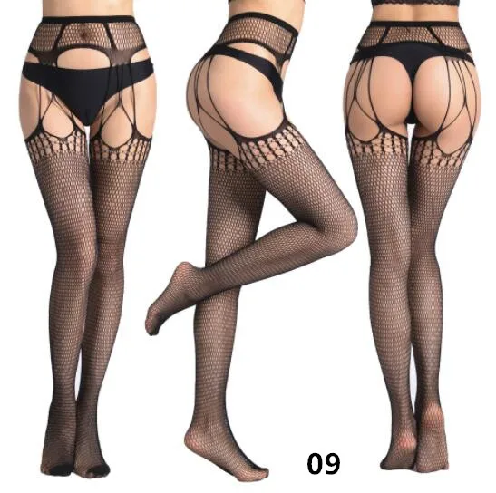 SHENGRENMEI NEW Fashion Sexy Stockings Women Embroidery Open Crotch Pantyhose Plus Size Female 15 Style Tights Garter Lingerie - Цвет: 09