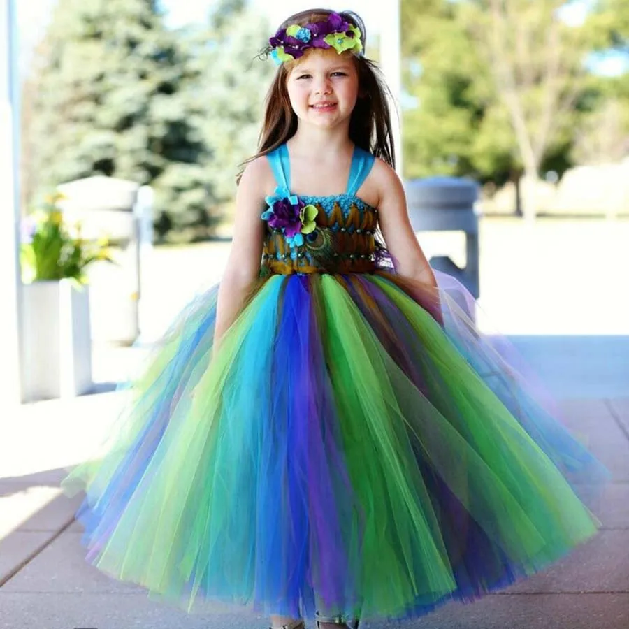 Peacock Tutu Dress for Girls Kids Birthday Party Wedding Costume Children Pageant Ball Gown Flower Dresses (3)