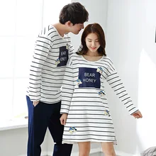 Новинка Com для мужчин d осень полосатый Женский пижамный комплект из хлопка костюм для мужчин милый мультфильм пижамы дамы сексуальная модная ночнушка Домашняя одежда