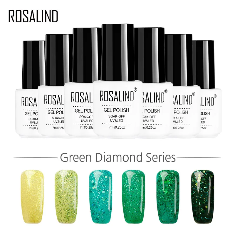 Розалинд гель 1 s Горячее предложение зеленый цвет серии Алмазный Блеск ногтей гель для ногтей UV светодиодный гель Лак акриловый для ногтей