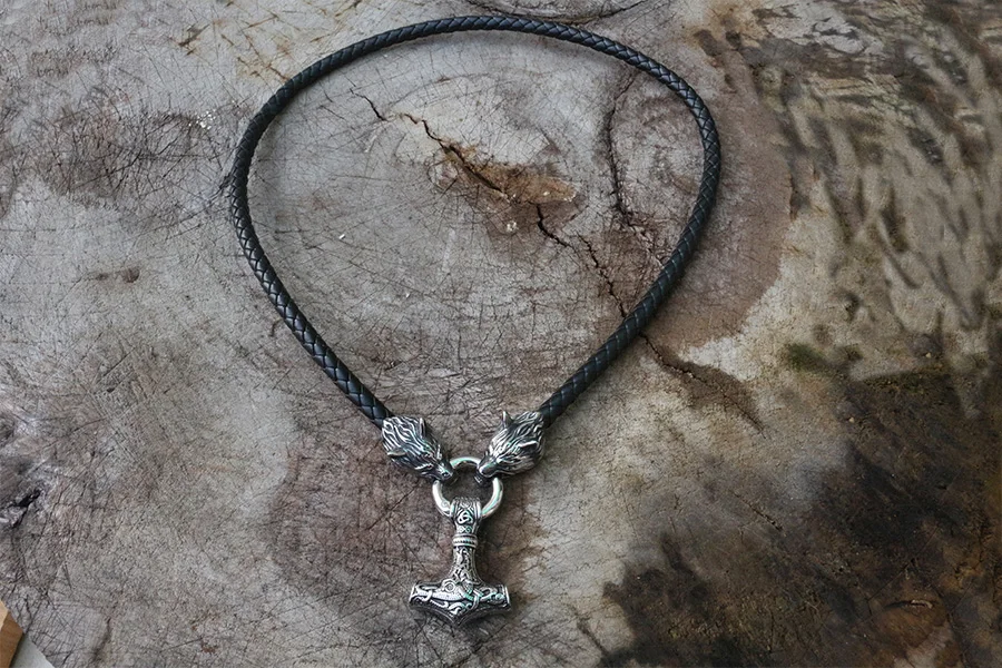 Men stainless steel necklace viking wolf head with thor's hammer mjolnir necklace pendan norse talisman ethnic jewelry