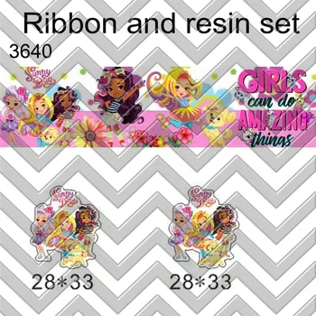 

Free shipping 7/8inch 50yard ribbon and 50pcs resin 1 set printed grosgrain ribbon and resin RTS3640