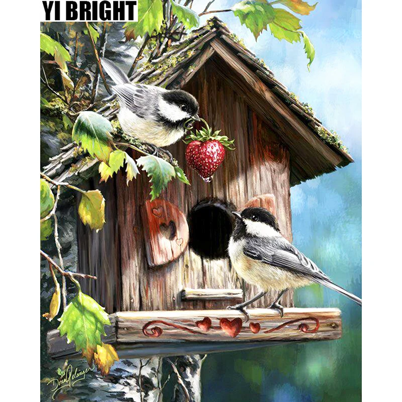 

Cross Stitch Diamond Embroidery,"Birds Couple Love Stawberry & Home" Patterns Full DIY 5D Diamond Painting Rhinestones Mosaic GT