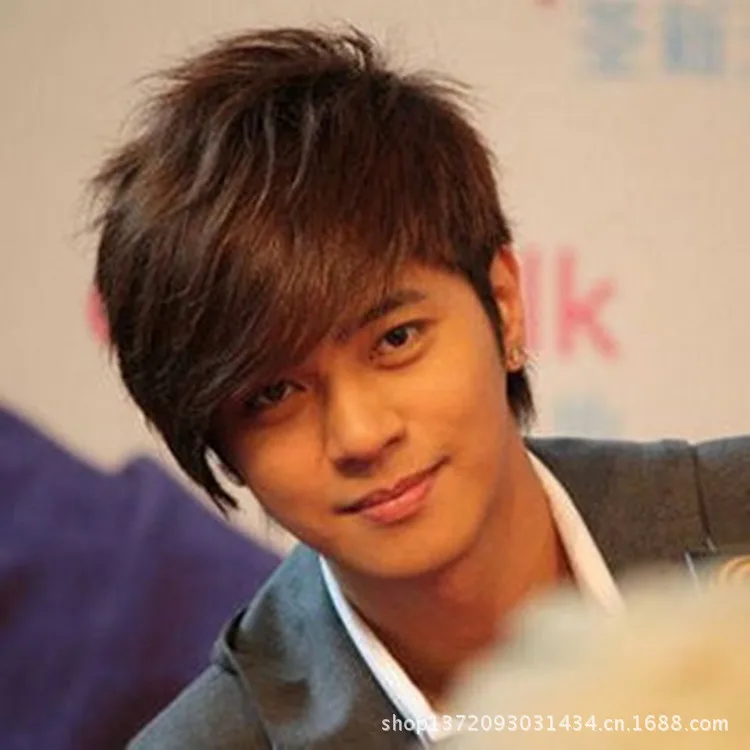 Natural-look wig male Korean student fluffy wig oblique bangs short hair handsome male wig