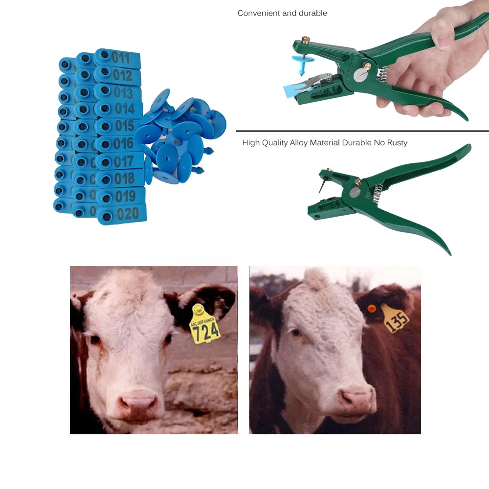 Ушные метки для животных плоскогубцы с запасными штифтами, 1-100 номер пластиковая животноводческая коровья бирка для ушей бирка животных и ушной тег аппликатор