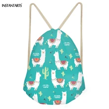 INSTANTARTS милые животные Альпака кактус 3D печати девушки мешки Drawstring забавные Softback хранения рюкзаки детей хранения мешки