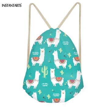

INSTANTARTS Cute Animal Alpaca Cactus 3D Print Girls Drawstring Bags Funny Softback Storage Backpacks Children Storage Sack Bags