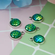 DoreenBeads цинковый сплав& Русалка из смолы рыбы/дракона чешуя Подвески Круглые античные серебряные AB Цвет 15 мм x 12 мм, 5 шт