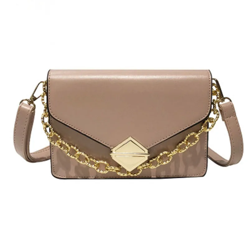 

Female bag 2019 new elegant retro one-shoulder diagonal cross-lock buckle wide shoulder strap chain small square bag