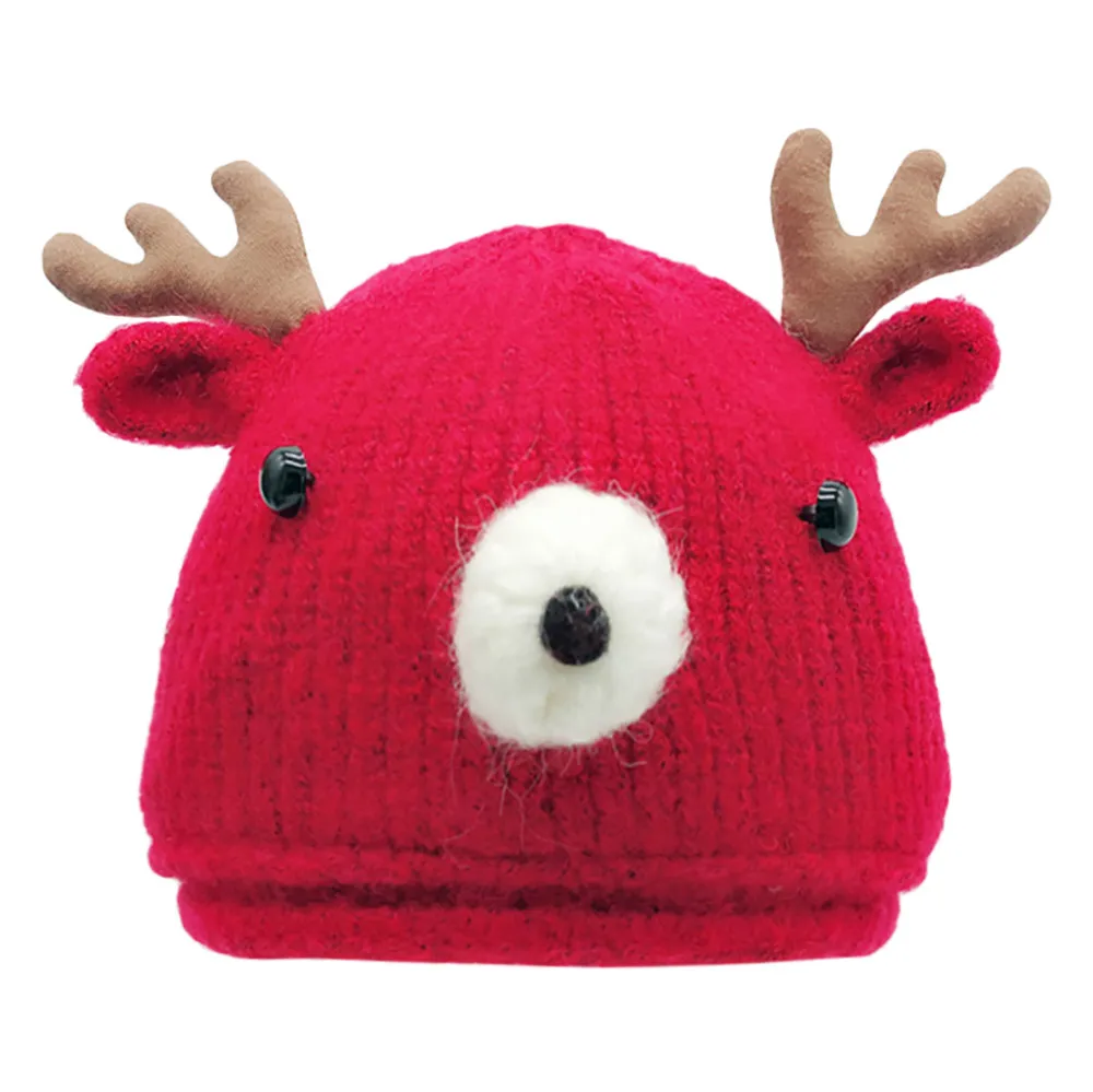 TELOTUNY/Рождественская вязаная шапка для малышей, зимняя вязаная шапка с рогом оленя, детская теплая шапка, Z0928 - Цвет: RD