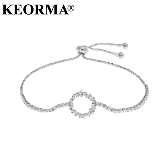 Keorma Aaa Cubic Zirconia Adjule Pull String Bracelets Round Keorma Aaa Cubic Zirconia Adjule Pull String Bracelets Round Circle Shaped Chain Bracelet For Women Femme