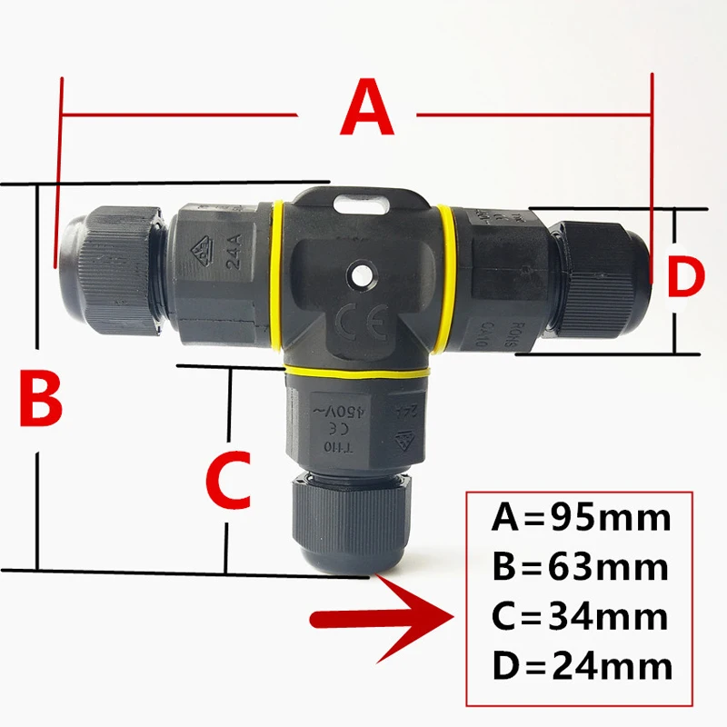 Mayitr IP68 Водонепроницаемый коннектор 3-х полосная T Форма распределительная коробка разъем 20A 450V провода кабеля сальник рукава разъем для светодиодных ламп