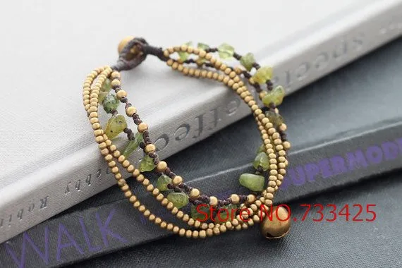 Triple Brass Beaded Waxed Cord Unisex Bracelet