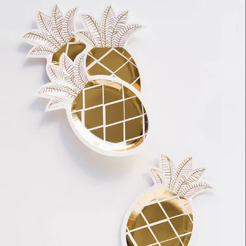 

Glitter Pineapples Shaped Paper Dish Restaurant Disposable Flatware Shiny Gold Foil Party Plate Table Dinner Plates