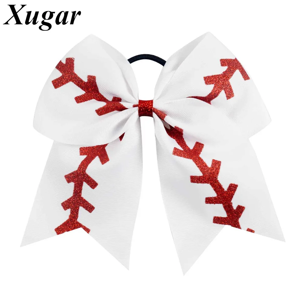 

7" Baseball Glitter Printed Cheer Bow Boutique Handmade Hair Accessories For Lovely School Girls