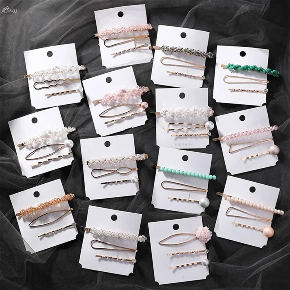 

1set Korea Fashion Imitiation Pearl Hairpins Crystal Flower Beads Hair Clips for Women Hairgrip Metal Gold Color Hair Accessorie
