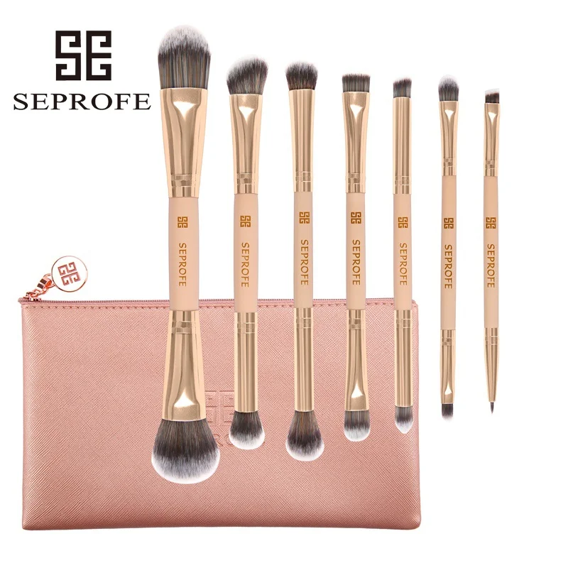 

7PCS Makeup Brush Rose Gold Tube Double Eyeliner Eye Shadow Foundation Eyebrow Brush Nylon Hair Makeup Brush With Zipper Bag SE