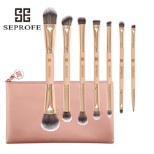 7PCS Makeup Brush Rose Gold Tube Double Eyeliner Eye Shadow Foundation Eyebrow Brush Nylon Hair Makeup Brush With Zipper Bag SE eye print makeup bag with wristlet