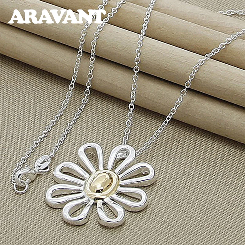 

925 Silver Necklace Daisy Pendants Necklaces Chains For Women Fashion Jewelry