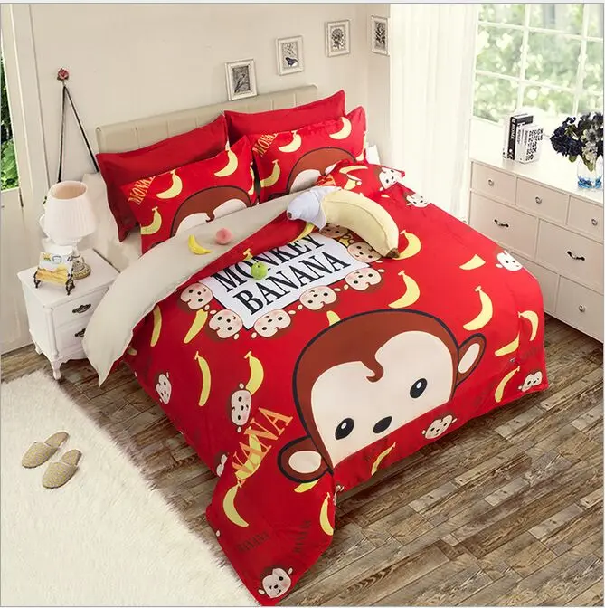 home textile cartoon monkey banana 3 4pcs twin single full queen single twin sheet