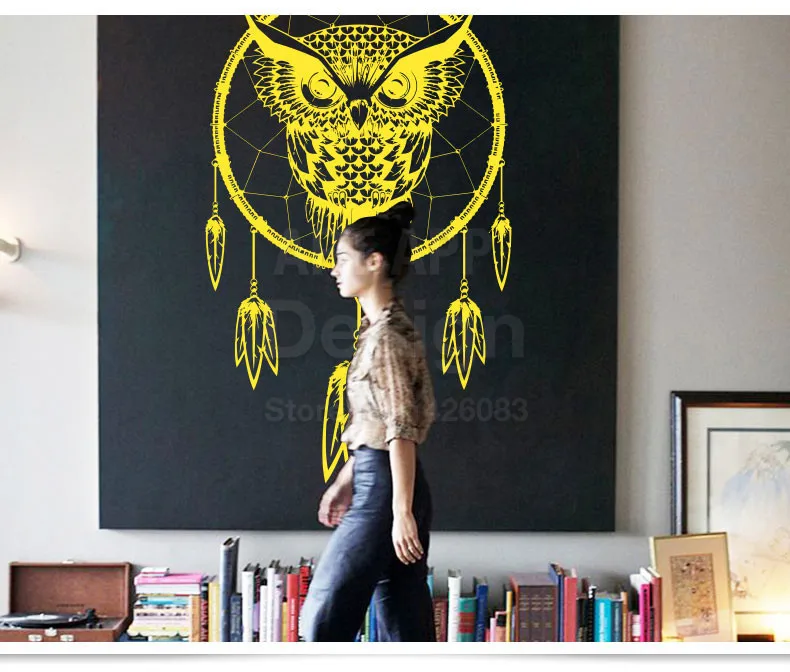 Художественный дизайн, индийский Ловец снов, виниловая сова, украшение для дома, наклейка на стену, дешевое украшение для дома, красочное животное, фрески, наклейки