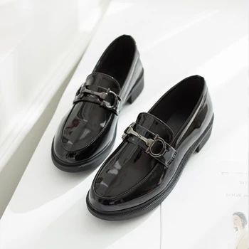 

MCCKLE Low Heel Oxfords Shoes Woman PU Shollow Casual Buckle British Style Slip On Ladies Classic Single Shoes Female Footwear