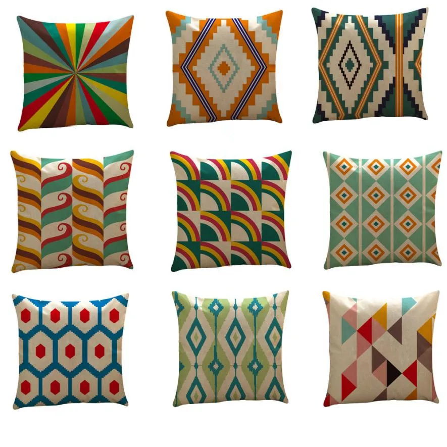 Multicolor Geometry Throw Pillow Case Cotton Linen Decorative Pillows For Sofa Car Seat Cushion