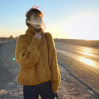 

RUGOD Female Long Sleeve Knitted Turtleneck Sweater Casual Solid Thick Winter Sweaters Women Korean Loose Pullovers and jumper