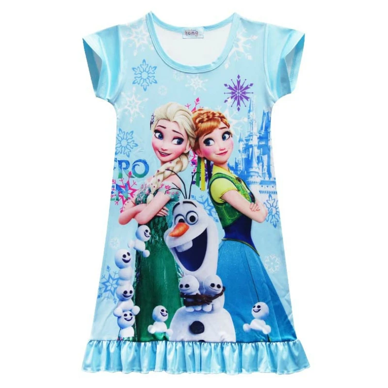 

Summer Girl Casual One Piece Snow Queen Elsa Anna Girls Mixed-Style Cartoon Dress Snow White Nightgowns Sleepwear Dresses