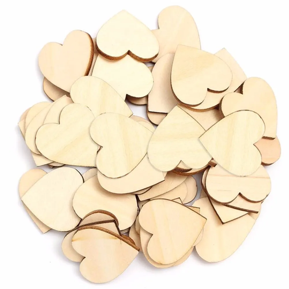 

50Pcs/Lot 25-50mm Wood Color Blank Heart Wood Slices Discs For DIY Crafts Embellishments Christmas Wedding Party Decoration