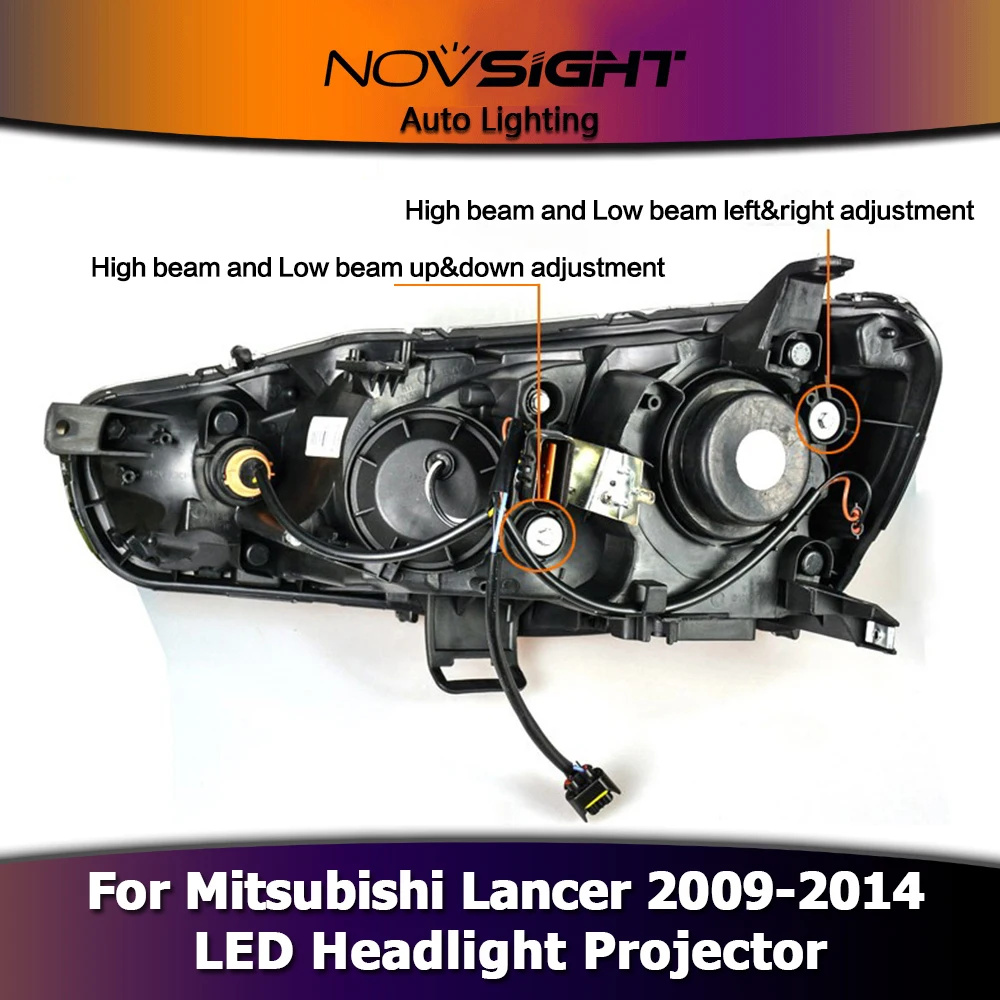 NOVSIGHT 2 шт. Автомобильный светодиодный проектор датчик фар светодиодный налобный фонарь для Mitsubishi Lancer 2009