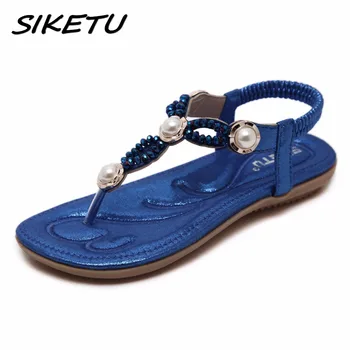 

SIKETU Women Sandals Summer 2019 Shoes Woman Gladiator Bohemia Flat Casual Sandals Crystal String bead Flip Flop Beach Sandals