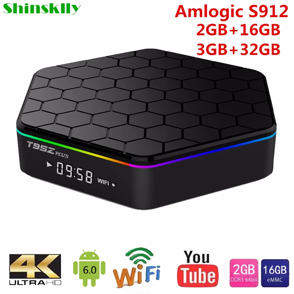 T95Z Plus Smart Android TV Box Amlogic S912 Octa core RAM 2GB/3GB+16GB 32GB TV BOX Android 6.0 WiFi 5.8G H.265 4K Media Player