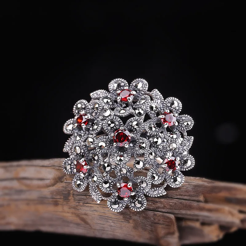 

Hyperbole Silver 925 jewelry Ring Lady Red Stone Garnet Women Luxury engagement wedding rings Jewelry RR243