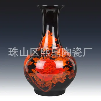 

Jingdezhen Ceramic Vase black bloom Peony Buy a bottle of high-grade crystal glaze Crafts Wholesale