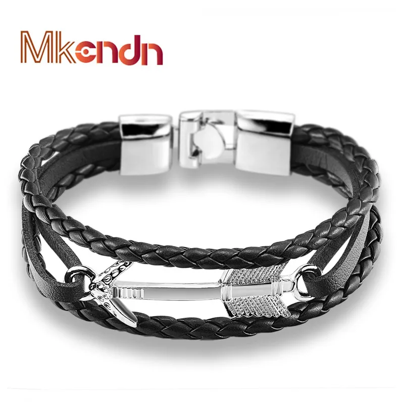 

MKENDN New Arrival Feather Arrow bracelet Bangle Genuine Leather Hand Chain Buckle friendship men women anchor bracelet hombre